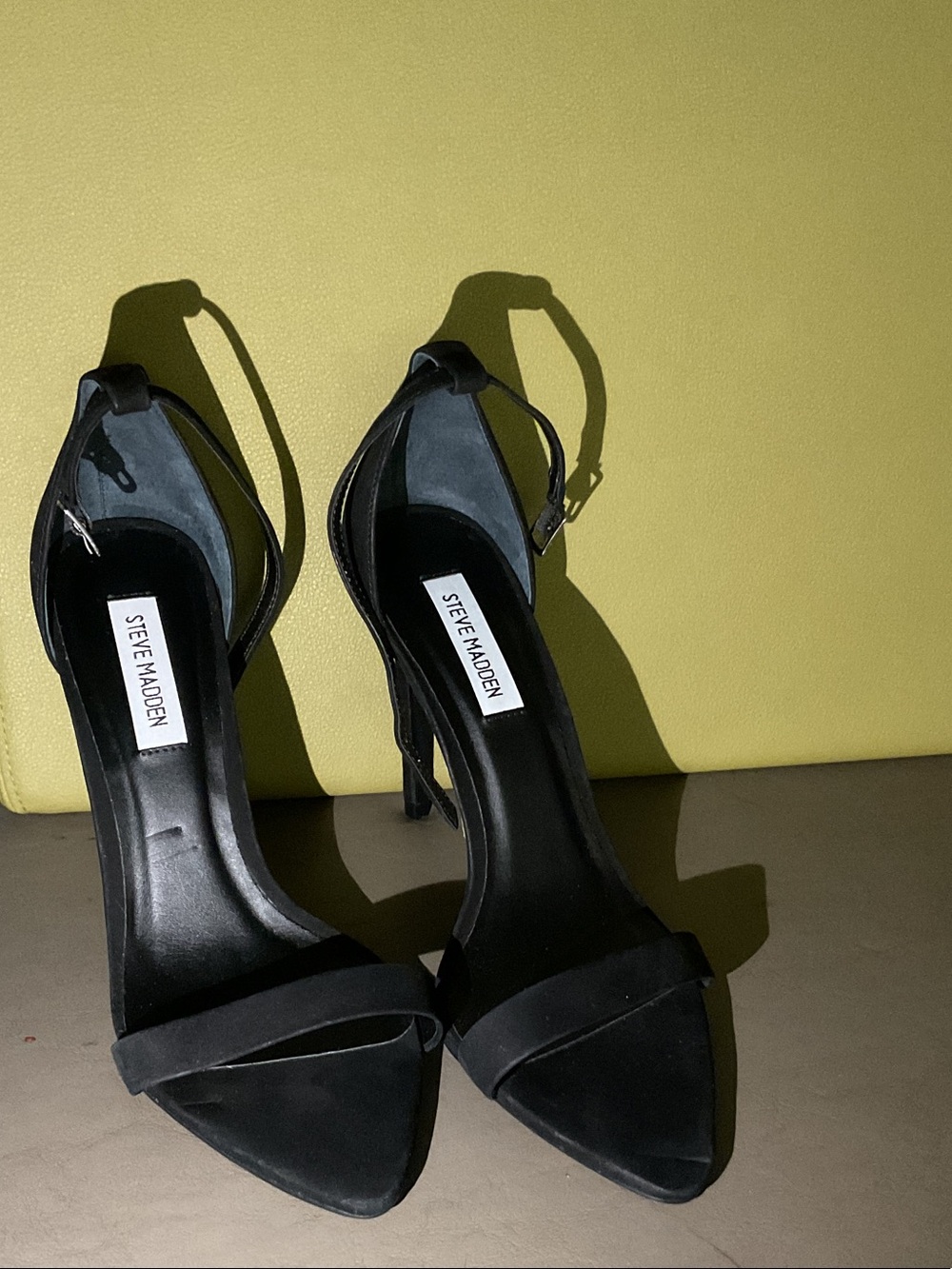 Steve Madden Black Suede Ankle-Strap Stiletto Heels